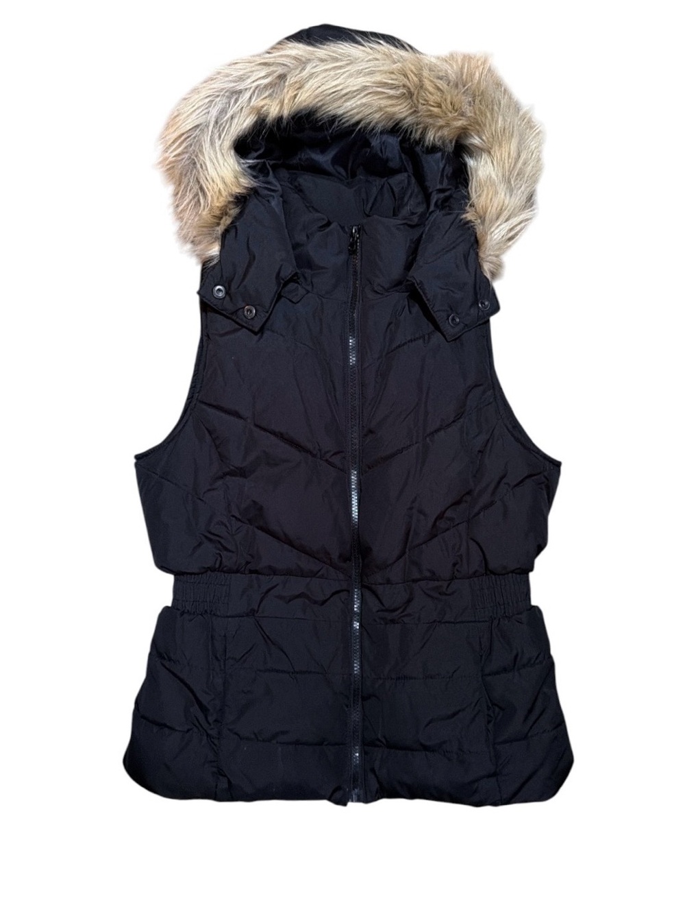 Banana Republic Black Puffer Vest Faux Fur Removable Hood XS
